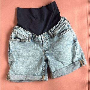 Denim Maternity Shorts with Waistband